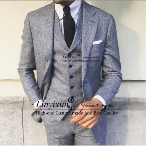 Fashional African Slim Fit Gray Mens Bridal Male Plus Size Blazer +waistcoat+pants Groom Men Suit 3 piece jacket with pants