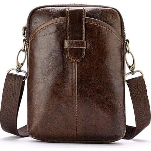 Men Small Genuine Leather Crossbody Shoulder Bag Cowhide Male Sling Bag