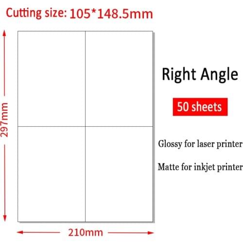 200 Pcs 105mm*148.5mm Right Angle Address Label Stickers (50 sheets A4) A6 White Self Adhesive Sticker Glossy For Laser Printer