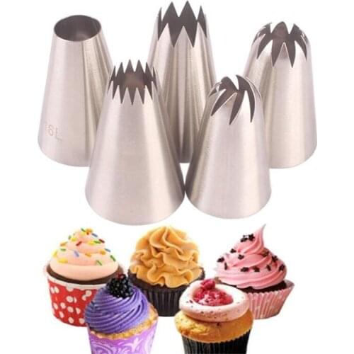 5pcs / Set Large Russian Icing Piping Pastry Nozzle Tips Baking Tools Cakes Decoration Set Stainless Steel Nozzles Cupcake