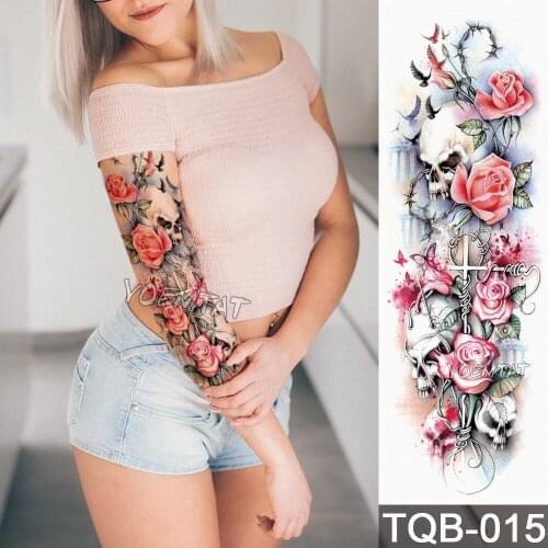 NEW 48*17cm Full Flower Arm Tattoo Sticker Cross rose Temporary Body paint Water Transfer fake Tatoo sleeve
