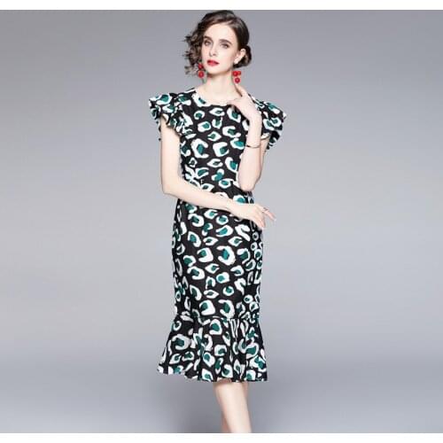 WTIANYUW 2021 New Summer Women Dress Smooth Green Square Neck Flying Sleeve Trumpet Vestidos