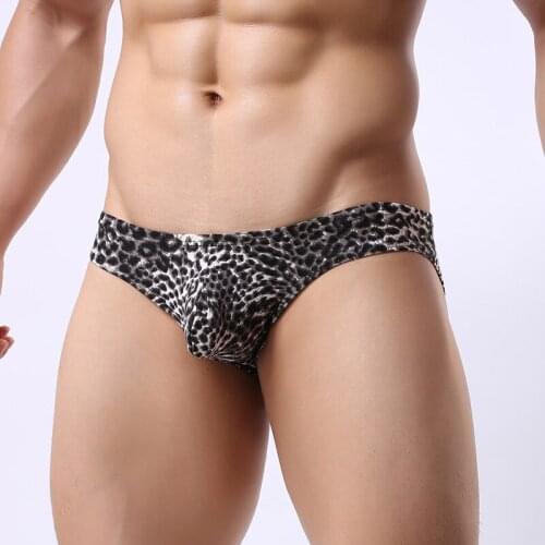 Sexy Men Underwear Low Waist Leopard Printed Briefs Hombre Jock Strap Gay Panties Cueca Slip Underpants Bikini Tanga Plus Size