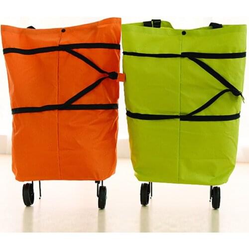 Portable Shopping Trolley Bag With Wheels Foldable Cart Rolling Grocery Folable Tote Bag Shopping Trolley Bag