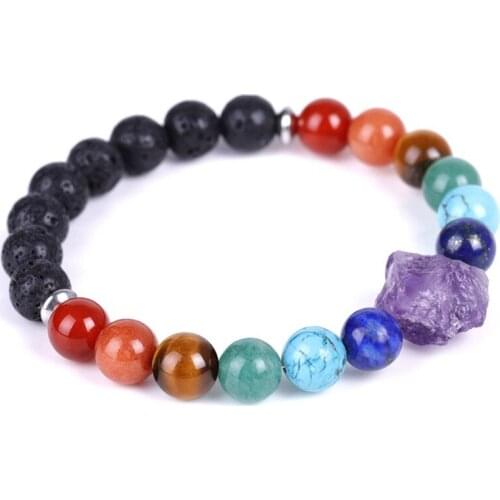 FYJS Unique Jewelry Silver Plated Irregular Shape Amethysts Connect Many Colors Stone Beads Healing Chakra Bracelet