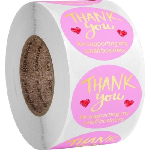 50-500pcs Pink Thank You Stickers 1 inch Red love Labels Seals Thank You Stickers Roll Round Labels For Shop