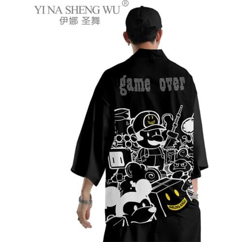 Japanese Streetwear Jackets Cardigan Kimono Man Japanese Clothes Yukata Male Samurai Anime Costumes Haori Obi Beach Mens Kimono