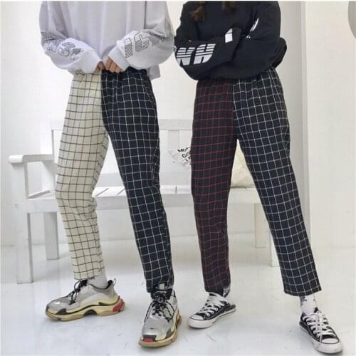 2020 Spring New Women Fashion Plaid Pants Trousers Casual Elastics High Waist Pants Checkerboard