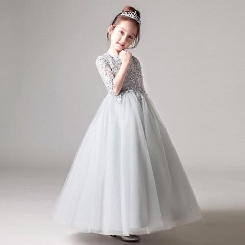 Hot Flower Girl Dress Gray Bow Sash Half Sleeve Solid O-Neck Girls First Communion Dress Hot Sale Vestido De Comunion