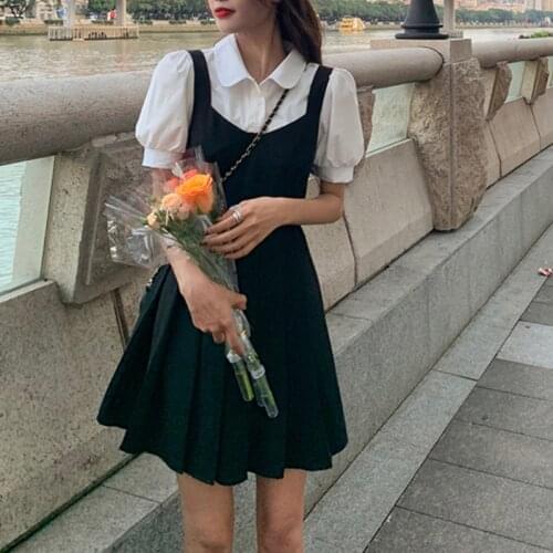 HEYDRESS Vintage Dress Korean Blouse+dress Set Elegant Y2k Mini Dress Women Gothic Black Summer 2021 2PC Set Kawaii Lolita