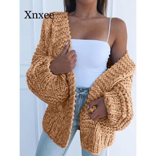 Winter Women Thick Sweater Cardigan Warm Solid Color Open Front Coat Polyester Spandex Warm All-match Sweater Coat Wool Sweater