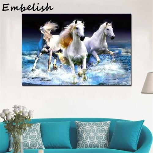 1 Pieces White Horses Running HD Wall Art Poster For Living Room Modern Home Decor Animals Pictures HD Canvas Paintings