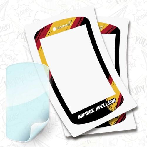 2 X flag stickers Spain name on vinyl for GARMIN 1030 + PROTECTOR hydrogel bike BTT bike customizable