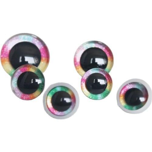 200pcs/lot 14MM 16mm 18mm 20mm 25mm 30mm rainbow 3D glitter safety toy eyes +washer for doll findings-size option --QC