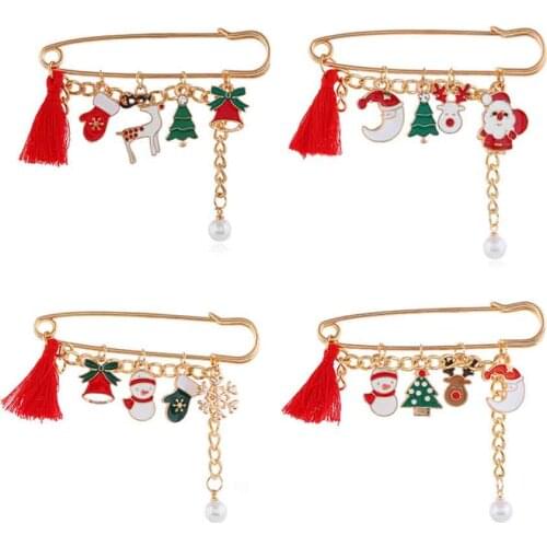 2020 Fashion Jewelry Enamel Pin Metal Christmas Tree Santa Claus Moon Deer Snowman Brooches For Women Girls Christmas Gift