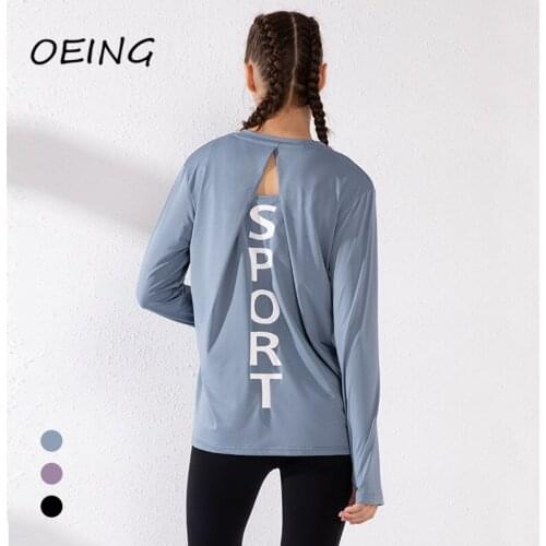 2021 Womens Long Sleeve Yoga Tops Loose Breathable Letter Print Fitness Clothes Workout Jogger Shirts