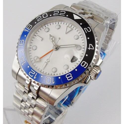 40mm White Sterile Dial GMT Ceramic Bezel Luminous Date Sapphire Glass Deployment Automatic MOVEMENT Mens Wristwatch