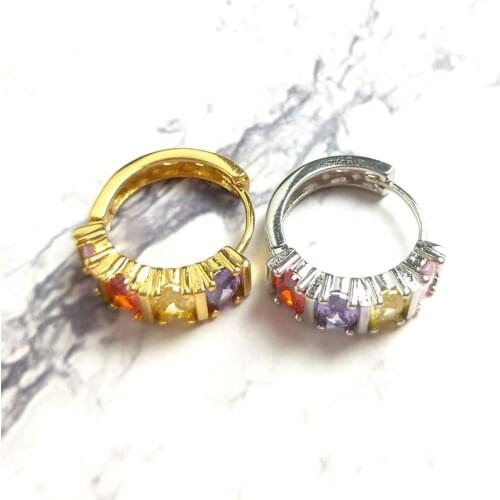 5pcs Sweet Girly Rainbow Irregular Crystal Stone Earrings Gold Silver Color Hoop Ear Cuff Set For Women Girls Charms Jewelry Y