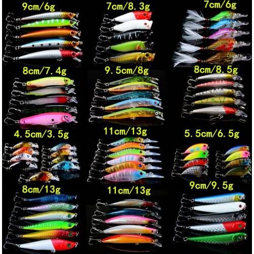 69pcs/lot Fishing Lures Mixed 12 Varisized Models Hard Baits Artificial Make Plastic Crankbait Wobblers Fake Fishing Bait Pesca