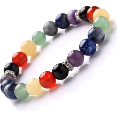 7 Chakra Balancing Bracelet Stretch Handmade 8mm Round Gem stones Healing Power Crystal (One bracelet)