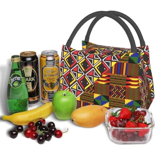 African Fabric Print Lunch Bag Tote Thermal Food Container Bag Women Kids Lunchbox Picnic Supplies Insulated Cooler Bento Bags