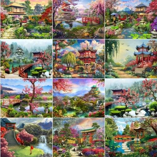 AZQSD 5D Diamond Painting New Arrivals House Home Decor Needlework Diamond Mosaic Lake Landscape Cross Stitch Kits Handmade Gift