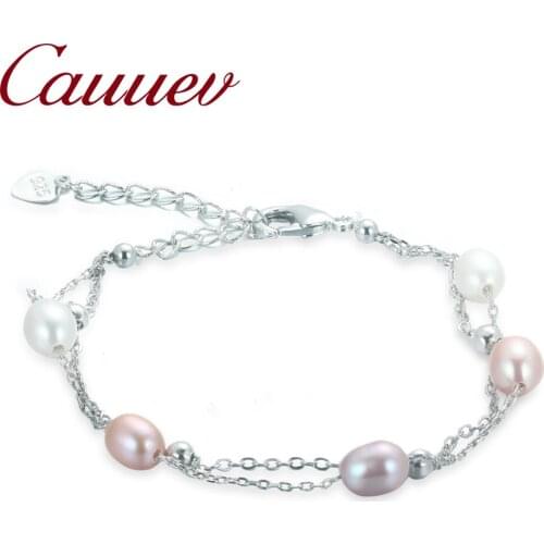 Cauuev 925 Sterling Silver Natural Freshwater Multi Pearl Bracelet Fashion Tube Bracelet 6mm Rice Pearl Adjust Bangle 2021