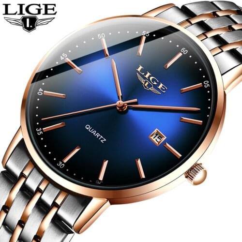 LIGE New Mens Watches Top Brand Luxury Fashion Mesh Belt Watch Men Waterproof Wrist Watch Analog Quartz Clock erkek kol saati