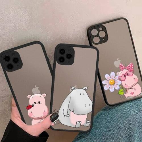 Hippo hippopotamus Cute cartoon pattern Phone Case matte transparent For iphone 7 8 11 12 plus mini x xs xr pro max cover