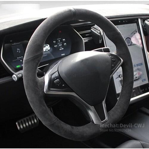 Black Alcantara Steering Wheel Cover for Tesla model S model X Non-Slip wear-resistant Grip Cover Auto interior car accessories