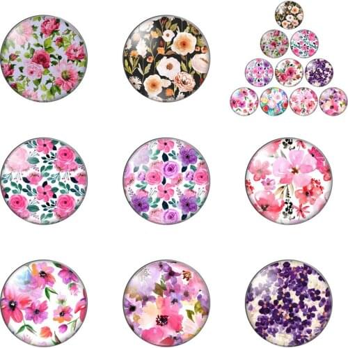 Ink Painting Flowers Round Photo Glass Cabochon Demo Flat Back Making Findings Handmade DIY Accessories