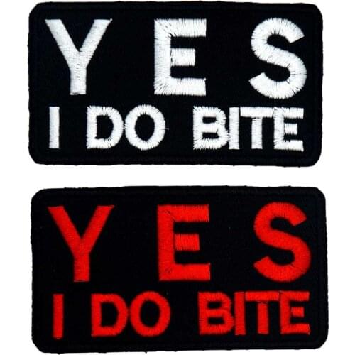 YES I DO BITE Embroidered Applique Sewing Label punk biker Patches Clothes Stickers Apparel Accessories Badge