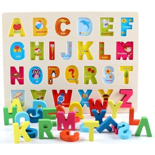 Kids Wooden 3D Alphabet Number Puzzle Baby Colorful Letter Digital Geometric Educational Toy For Toddler Boy Girl Gift