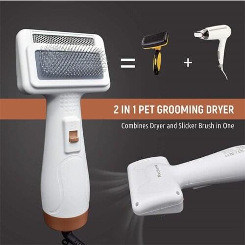 2 In 1 Pet Hair Dryer Electric Grooming Comb For Cats Dogs 3 Gears Adjustable Temperature Portable Dryer Brush Fur Blower EU/US