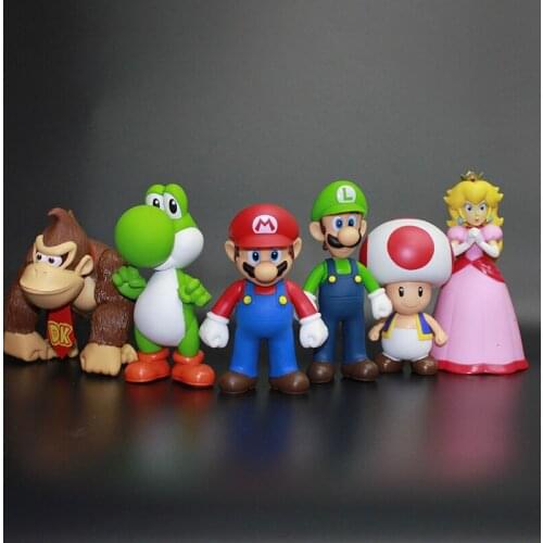 Kawaii Super Mario Bros Action Figures Fantasy Figurines Pvc Toys By Mario Mushroom Donkey Kong 6-piece Boxed Set Gift For Kid