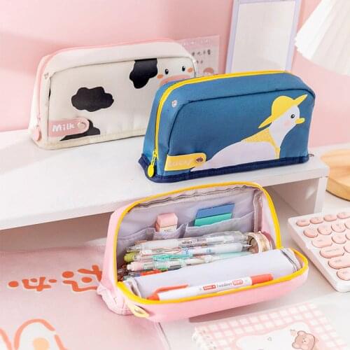 Canvas Cartoons Pencil Case，School Cute Pen Case Supplies Pencil Bag Pencils Pouch Stationery