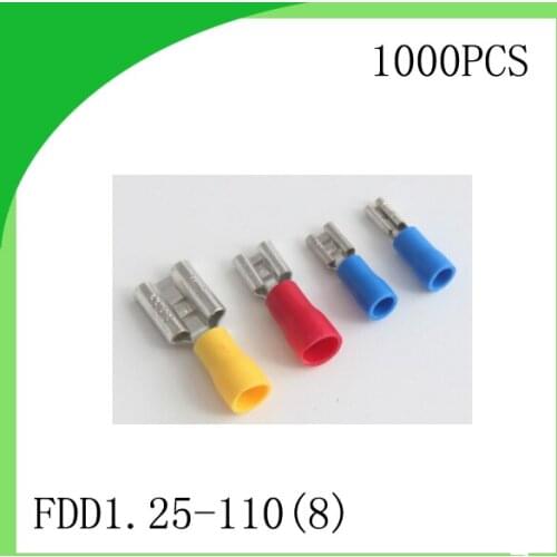 Good quailty Brass 1000 PCS FDD1.25-110(8) cold-pressure terminal Female pre-insulated Electrical Crimp Terminal Connector