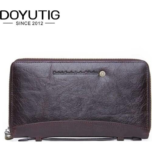 DOYUTIG Dress Style Men Real Cow Leather Clutch Bag For Business Male Brown Big Money Purse&Card Bags Antique Day Clutches B039