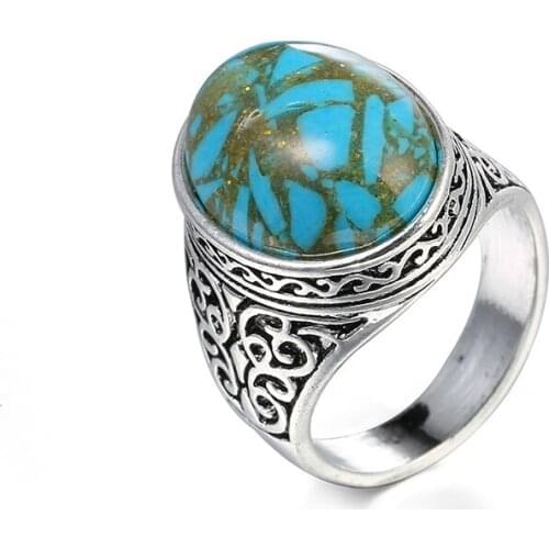 New Top Quality Fashion Woman Man Party Wedding Retro Natural Silver Color Black Green Oval Green Stone Taiyin Ring For Women