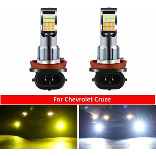 2PC H11 H8 Car LED Bulbs Driving Dual Color Fog Light Lamp Bulb For Chevrolet Cruze Camaro Sonic Spark Equinox 2013-2015 Styling
