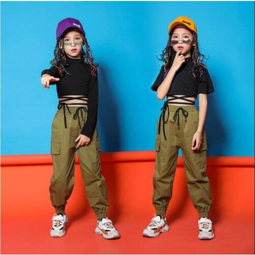 Girls Cool Jazz Modern Dancing Costumes Sweatshirt Jogger Pants Kids Ballroom Hip Hop Dance wear Outfits Street wear Clothes
