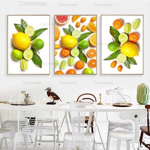 Kitchen Canvas Painting Home Decor Oange Lemon Lime Fruit Wall Art Nordic Hd Posters and Prints Pictures for Interior Decoration