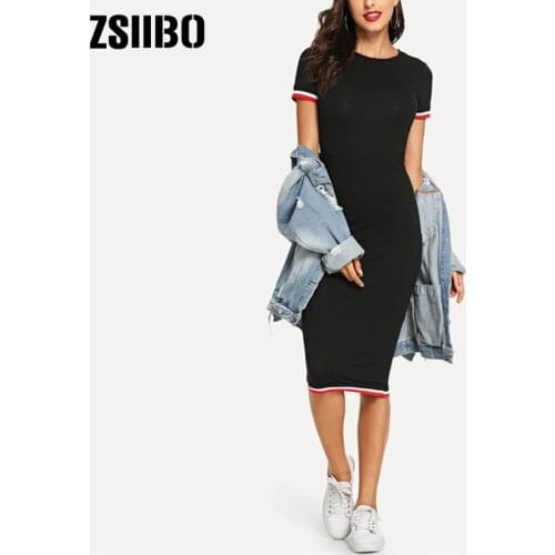 Summer Dress Female Clothes Fit Body Round Neck Knee-Length Bag Hip Temperament Bodycon Dress For Women Clothing женское платье