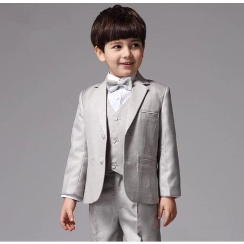 Hot Sales Lapel Fashion wedding suit boy two Button Handsome Baby Suit Children Dress Suit wedding suits (Jacket+Pants+Vest)