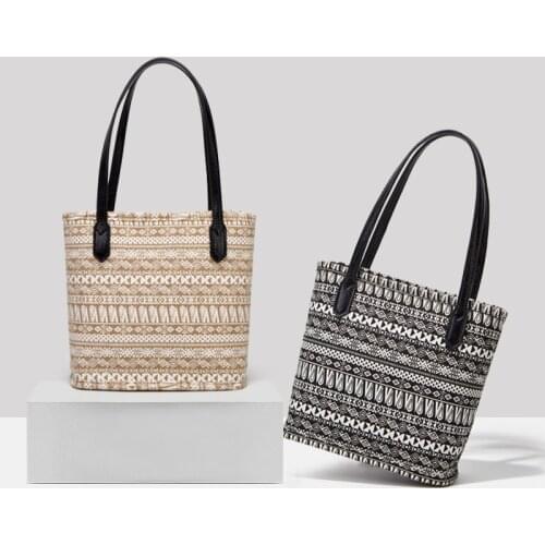 Fashion printed canvas bucket bag new style ladies one-shoulder handbag portable large-capacity travel storage bag