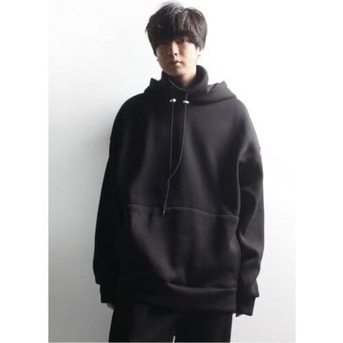 Spring new mens Han loose shoulder solid color Hoodie kangaroo pocket student coat