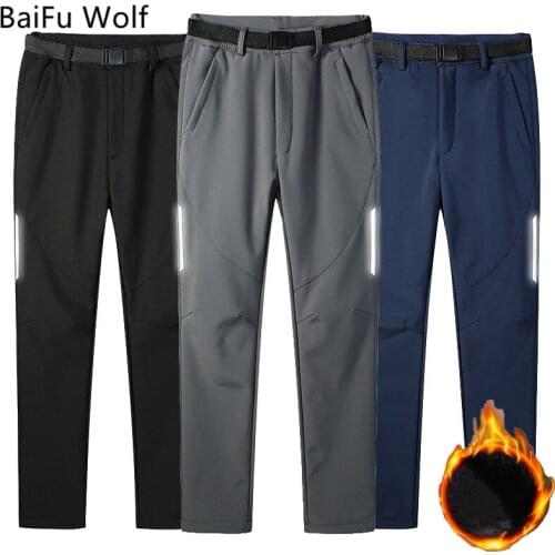 Men Pants Winter Fleece Male Trousers Warm Waterproof Windproof Outdoor Pant Men Branded Clothing Reflective Sweatpants 2021