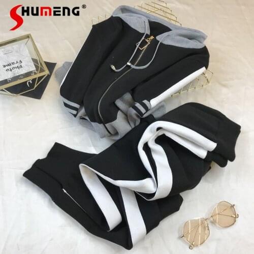 2021 Early Autumn New Fashion Loose Sports Suit for WomenLong Sleeve Hooded Top Elastic Waist Casual Pants Two-Piece Set Ladies