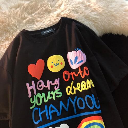 Summer 2021 New Loose Cartoon Graffiti Short-sleeved T-shirt Female Slim Plus Size Casual Couple Top