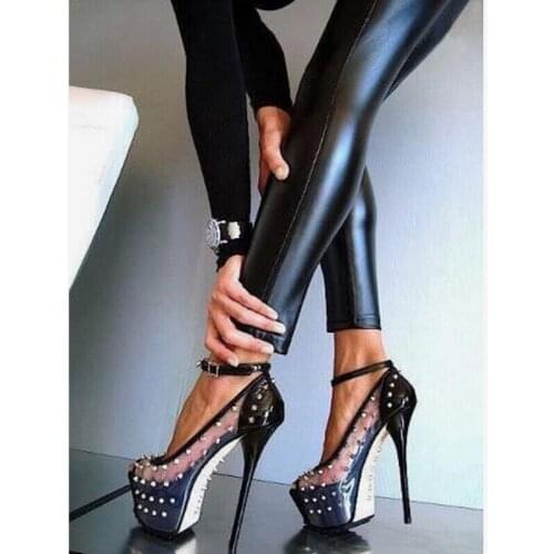 New Womens Fashion Super High Heels Rivet Sexy Womens Shoes Transparent Word High-heeled Shoes tyh6 2020